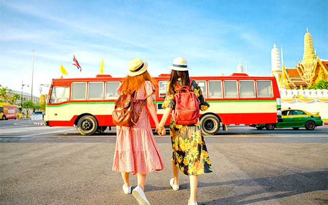 tourists riding a bus